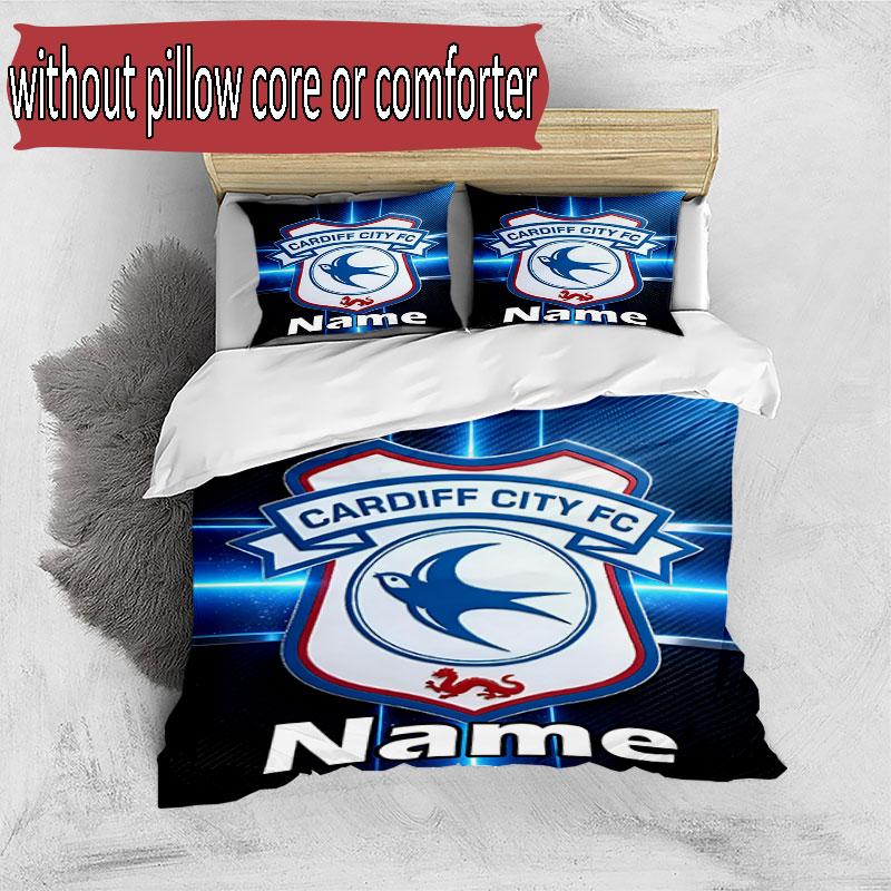 3pcs Duvet Cover Set (1*Duvet Cover + 2*Pillowcase, Without Core), Custom Name Cardiff City FC Pattern Bedding Set, Home Bedroom Decor Gift