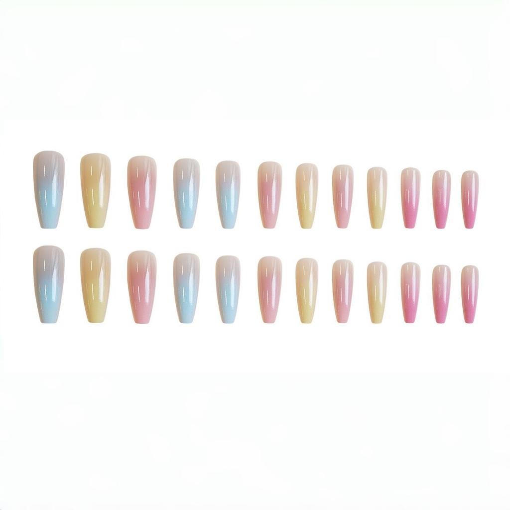 WM-107 Sommer-Farbverlauf Macaron Falsche Nägel - 24 Bunte, Tragbare Nagelspitzen & Aufkleber