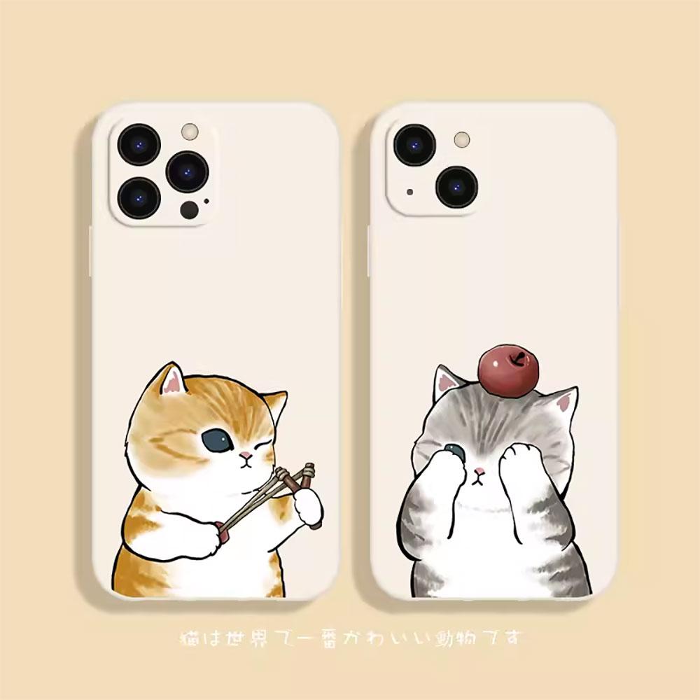 Cartoon Animal Cat Couple Paired Phone Case for IPhone 16 15 14 13 12 11 Pro MAX Mini SE XS X 7 8Plus Soft Silicone Cover Fundas