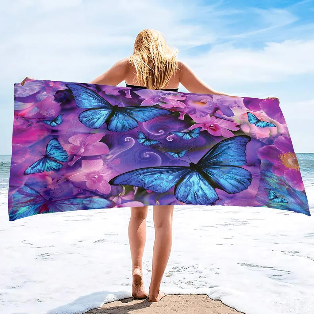 Butterfly Beach Towel Soft Floral Beach Blanket Absorbent Quick Dry Bath Towels Pool Travel Beach Towels for Adults Swim Cover