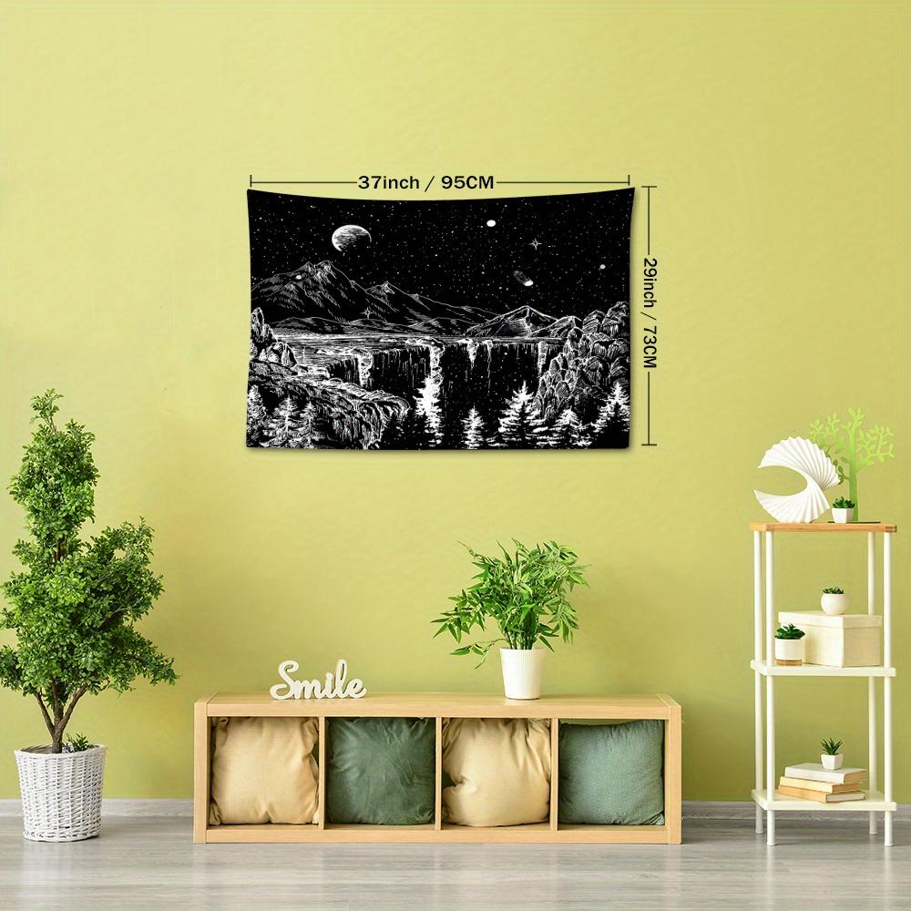 1 Christmas Ink Moon Tapestry Wall Hanging - 100% Polyester, Soft & Durable | Vibrant Night Sky Design with Mountains & Waterfall | Ideal for Living R