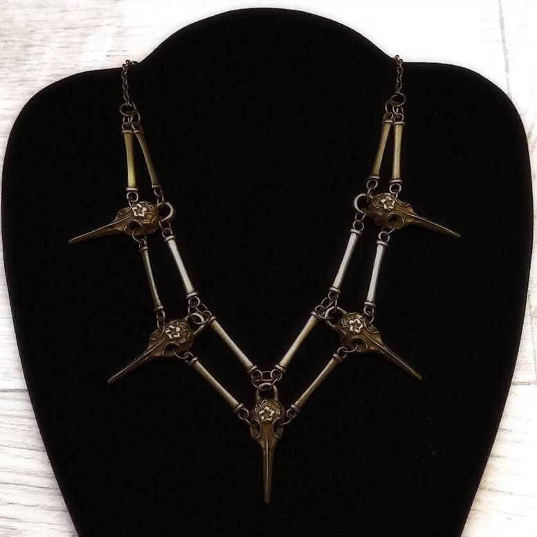Gothic Bird Skull Necklace With Cross Chain For Women In Antique Style