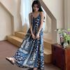 Women's Bohemian Floral Print Maxi Spaghetti Strap V Neck Summer Beach Dress