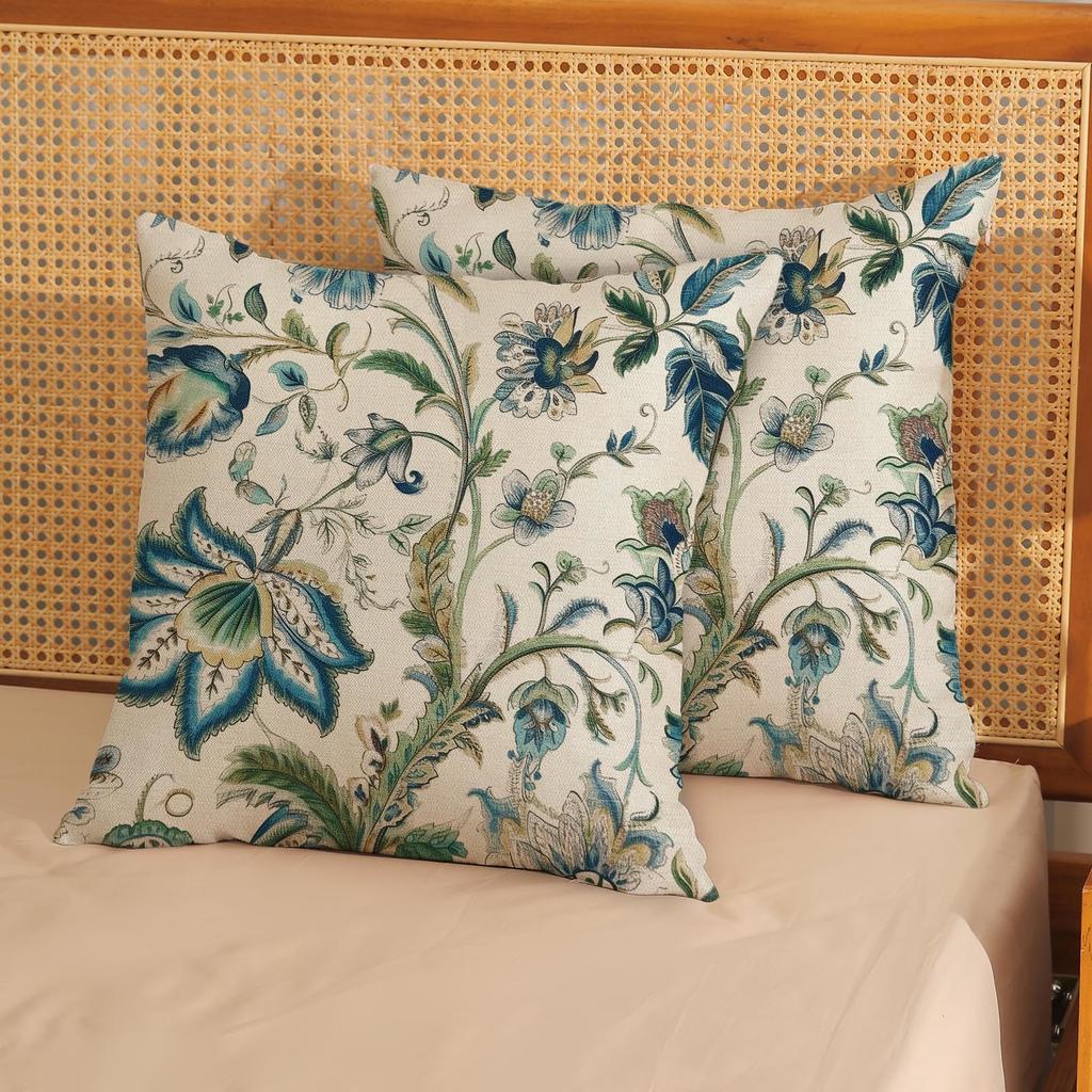 Vintage Bohemian Blue and Green Flower Pillowcase 20x 20 inch 1 pair