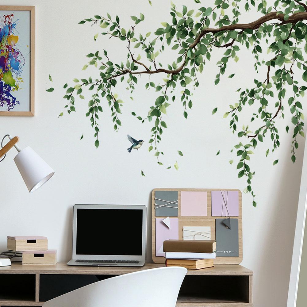 2 Stück/Set Baumäste Blätter Vögel Wandaufkleber Abnehmbare Selbstklebende Aufkleber Schlafzimmer Wohnzimmer Dekorationszubehör