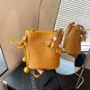 2026 Summer Women's Fashion Single Shoulder Crossbody Bucket Bag - PU Woven Texture, Phone Holder, Ideal for Vacation