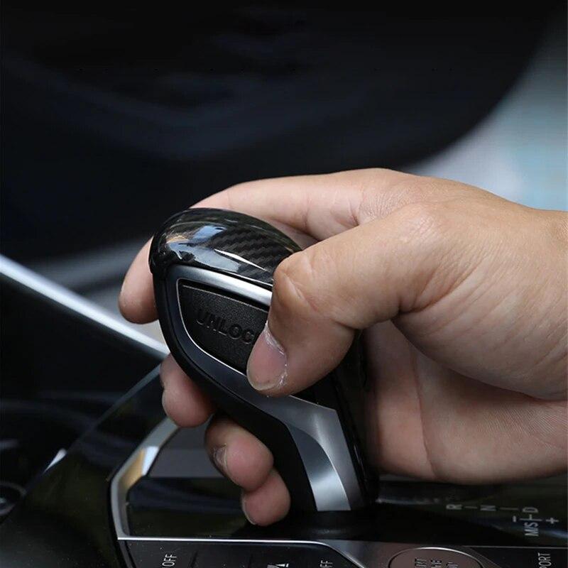 Car Interior Gear Shift Handle Sleeve Cover Trim Carbon Fiber Texture ABS Decoration Accessories For BMW 3 Series G20 G28