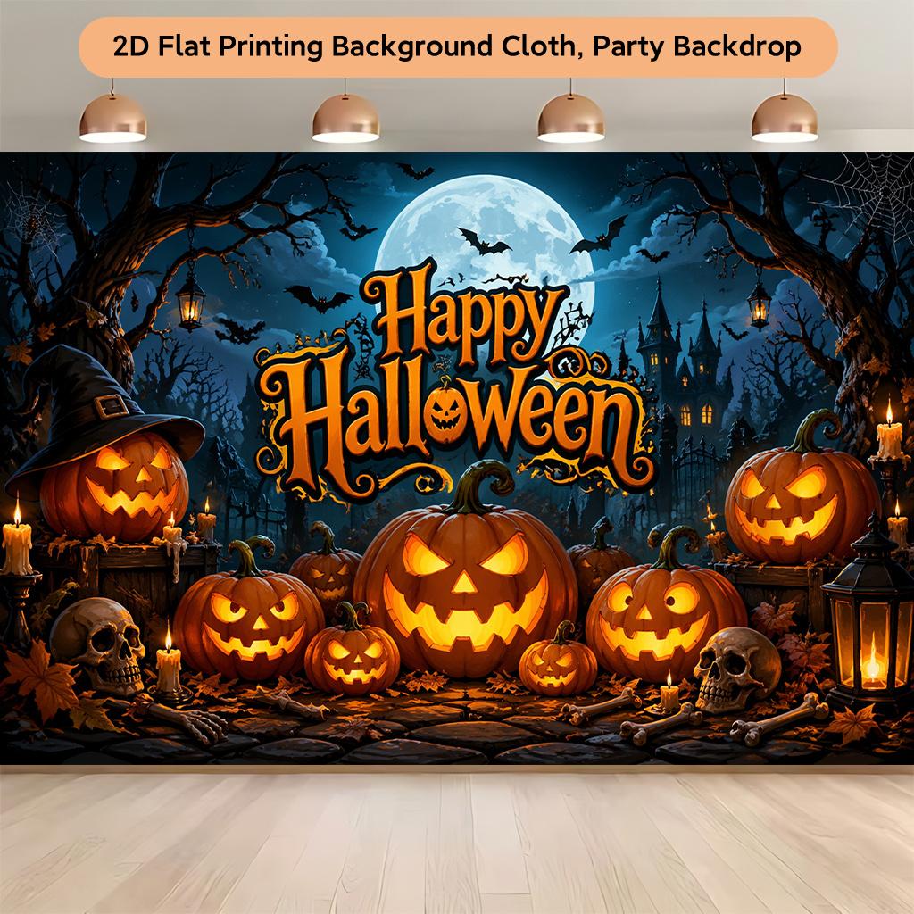 1 piece of 2D flat background cloth Halloween pumpkin lantern scene background cloth multi-functional bannerzyc