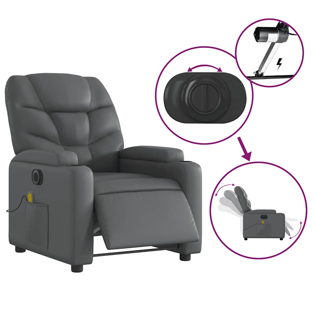 Electric Massage Chair Grey Synthetic Leather