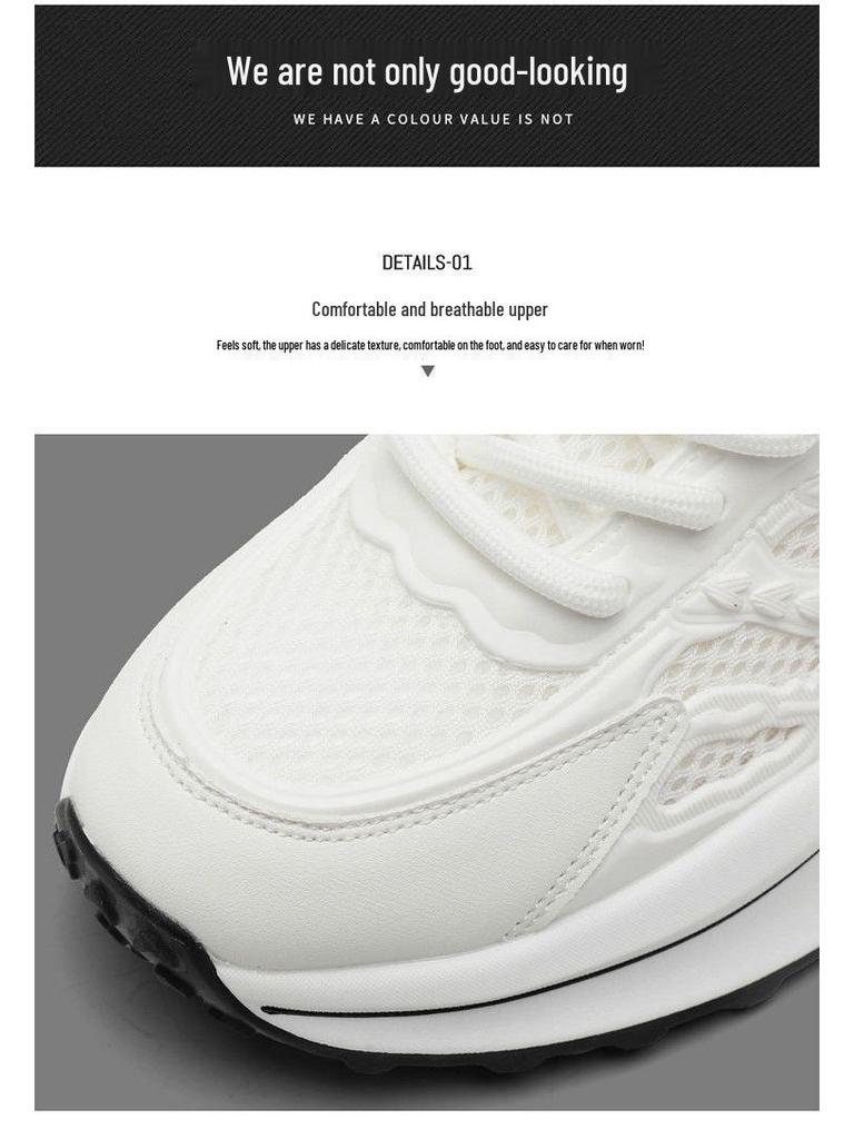 2024 Men's Mesh Breathable Casual White Shoes - Soft Sole, Versatile, Trendy Sports Sneakers