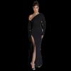 Fashion Export Fall and Winter New Arrival Sexy Diagonal Collar Elegant Elegance Long Dress Single Sleeve Split Women's Dress/Evening Wear