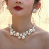 Faux Pearl Choker Necklace Women Elegant White Faux Pearl Necklace Sparkling Rhinestone Choker for Weddings Parties Dating