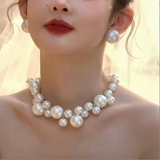 Faux Pearl Choker Necklace Women Elegant White Faux Pearl Necklace Sparkling Rhinestone Choker for Weddings Parties Dating