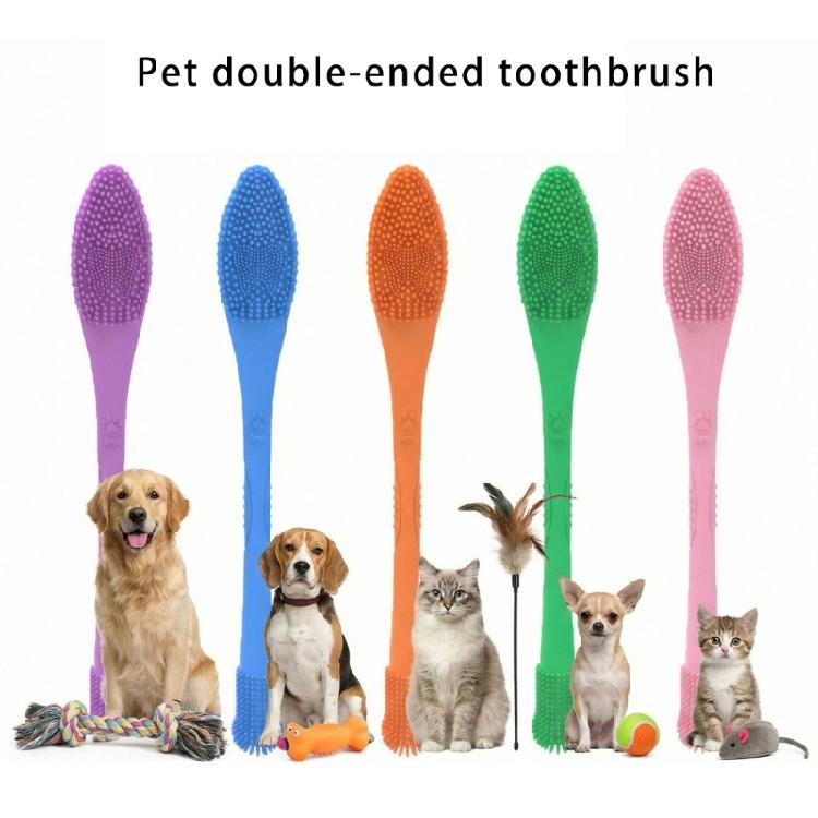 Efficient Pet Toothbrush For Dog And Cats with Double Head Design Removes Tartar Promote Freshed Breath Comfortable Grip