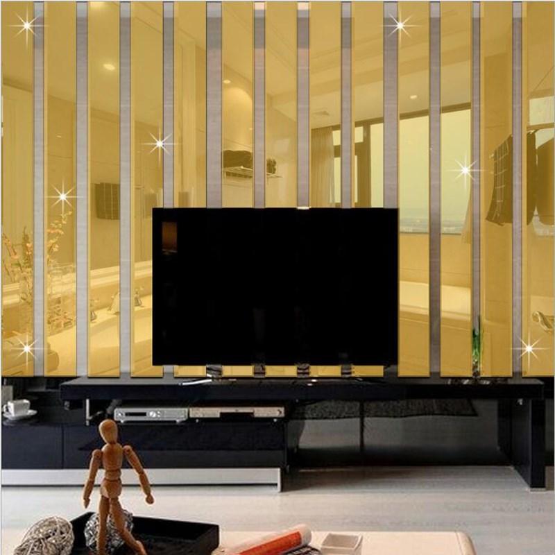 10pcs 20x5CM Strips DIY Waist Line Mirror Glass Tile Wall Stickers