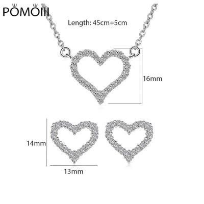 925 Sterling Silver Delicate Heart Shape Chain Necklace Earrings Jewelry Sets Cubic Zircon Bridal Jewelry Set