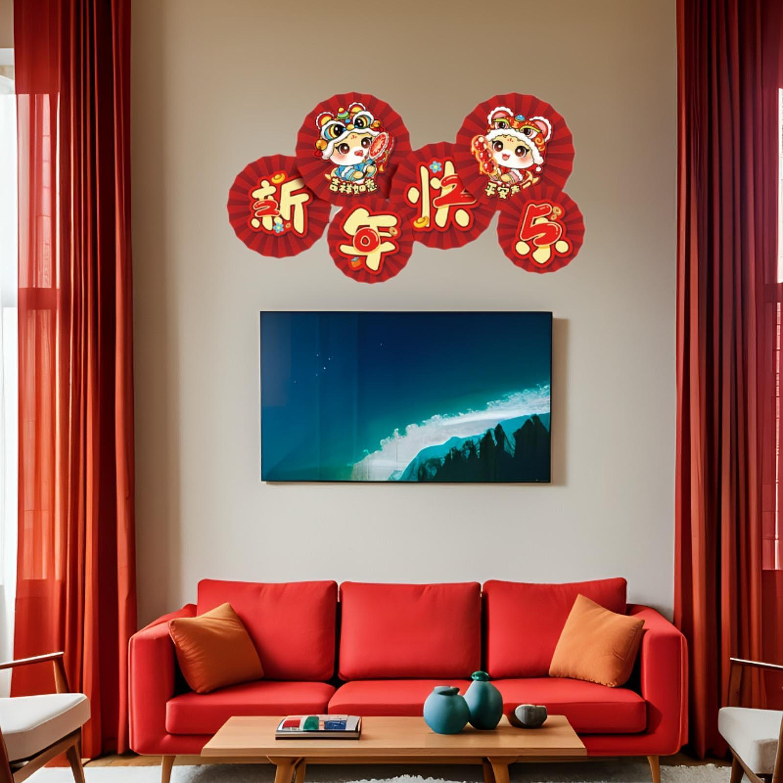 

6 шт. Китайские годовые украшения бумажные веера цветы, красный веер декоративное благословение настенное украшение для Style A