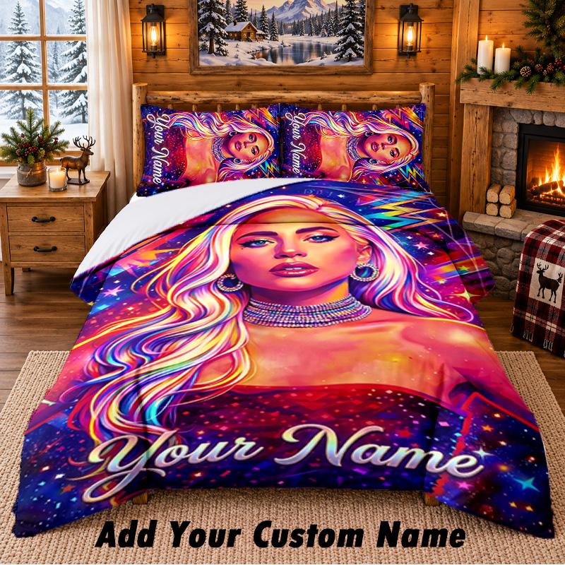 Lady Gaga Custom Name 3Pcs Bedding Set 1 Bed Sheet 2 Pillowcases Bedroom Home Decor