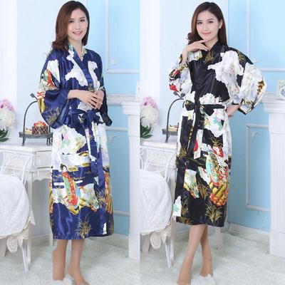Extra Long Women's Silk Geisha Robe In Floral Satin Design
