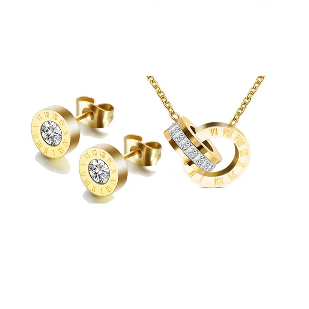 3 ks/sada Římské číslice Zirkon Nerezová ocel Náhrdelníky Náušnice pro ženy Muže Elegantní Party Šperky Doplňky Dárky