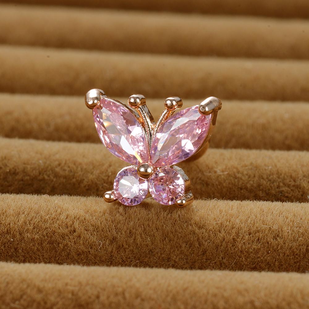 1PC Stainless Steel Tragus Helix Butterfly Piercing Earrings for Women Trendy Cute Pink Zircon Stud Earring Piercing Jewelry