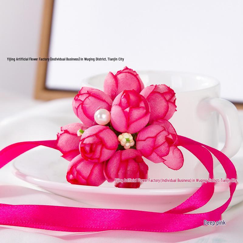Artificial Flower Ribbon Wrist Corsage for Children's Day, Dance, Wedding Bridesmaid, or Bride