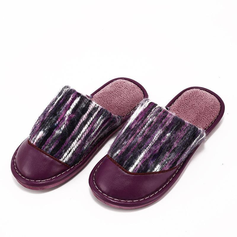 

Зимние мужские тапочки, новые мужские кожаные туфли, домашние тапочки, унисекс, плоский круглый носок, износостойкая модная обувь, мужские тапочки для дома 38-39 фиолетовый