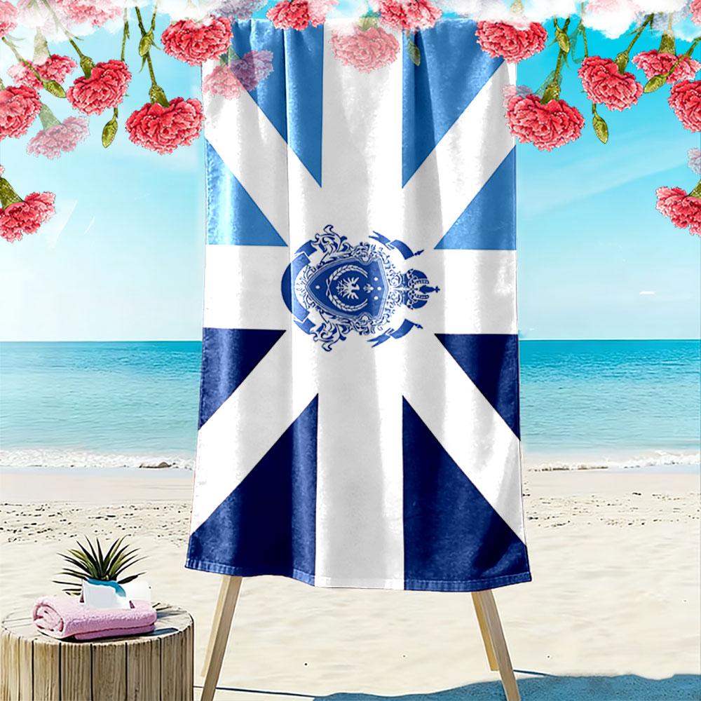 Beach Towel with Blue White Radiant Shield Flag, Quick Dry Lightweight, Ultra Soft Absorbent, for Vacation Pool Gift