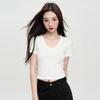 Summer Short-Sleeved Versatile Solid Color Fashionable Simple Design Slim Fit Women's T-Shirt Top