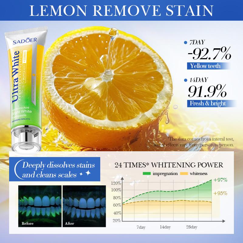 Lemon mint brightening white toothpaste SADOER cleaning tartar toothpaste