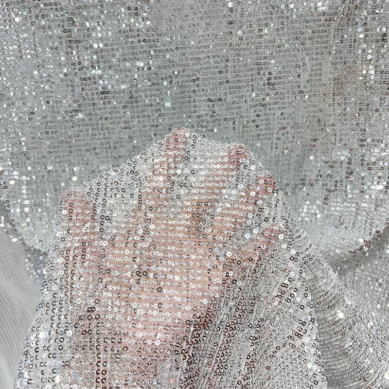 3mm Straight Flat Sequins Embroidered Fabric Robust Beads Embroidery Mesh Wedding Dress Children's Clothing Sequin Fabric