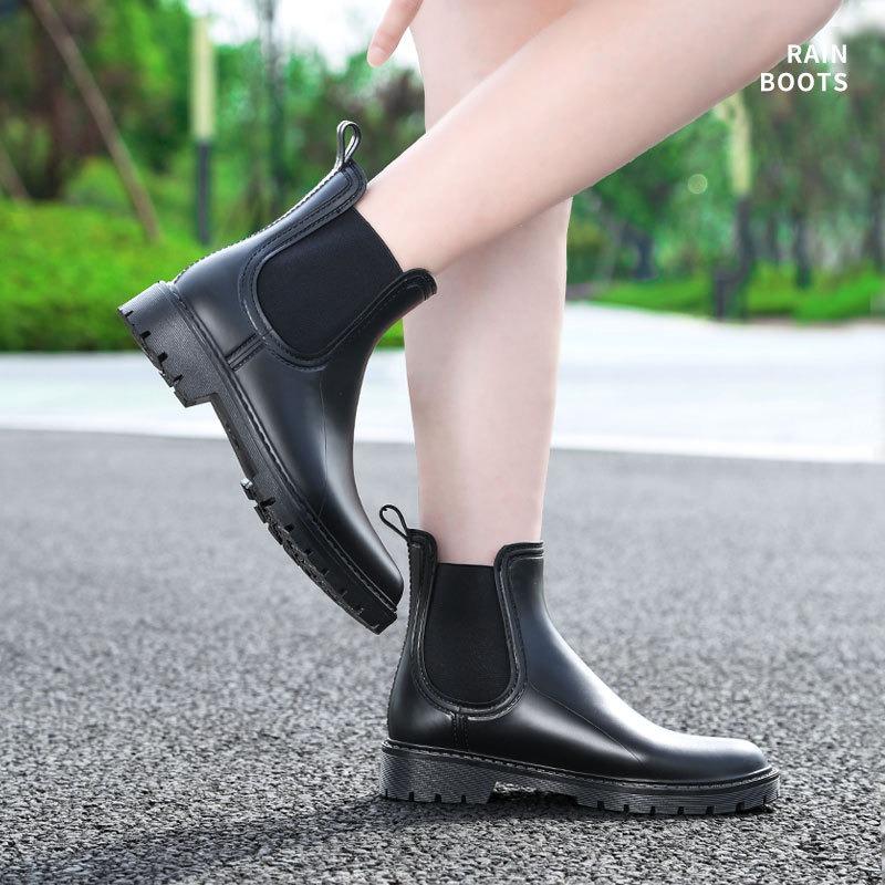 Rain shoes women's rain boots short medium tube waterproof rubber shoes Chelsea Martin fashion water shoes new elastic outer wear non-slip