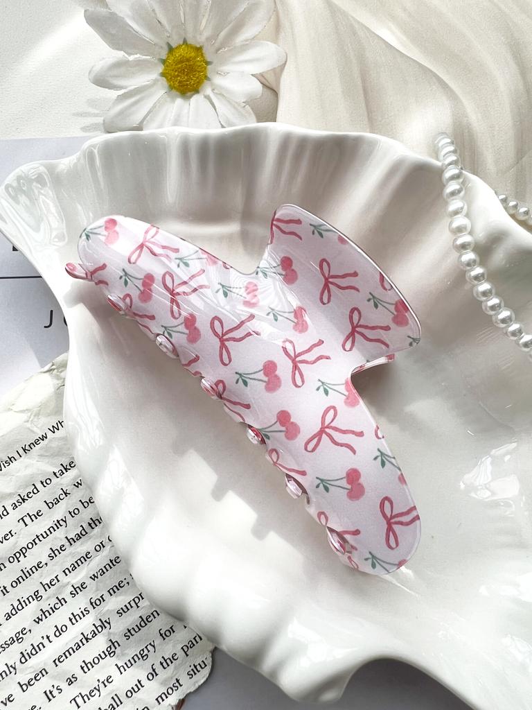 Rosa Söt Elegant Blommig Körsbär Hårklämma Set, Akryl Tryck Rosett Tusensköna Hårnålar för Kvinnor Sommar Blommig Håraccessoar