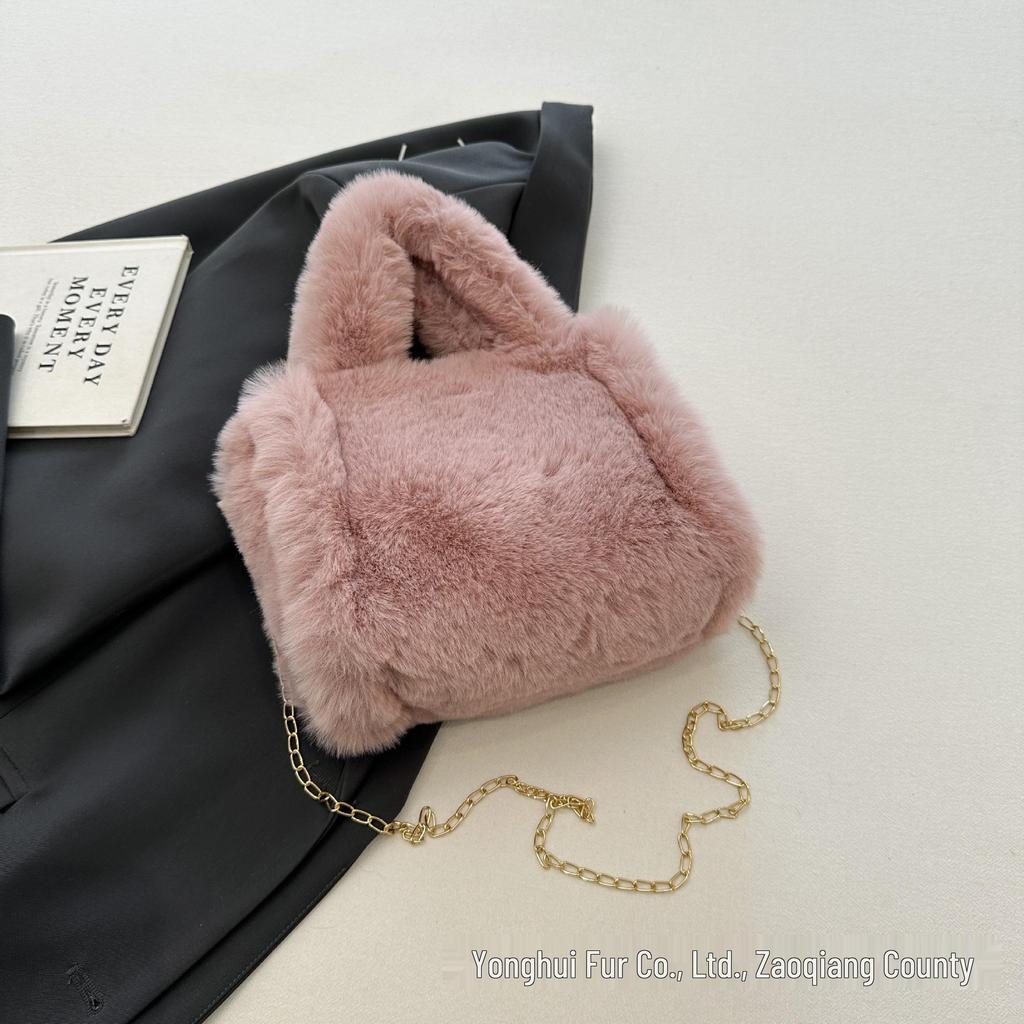 Mini Borsa in Finta Pelliccia di Coniglio Rex Autunno/Inverno: Borsa a tracolla con catena, morbida, alla moda e versatile per donna