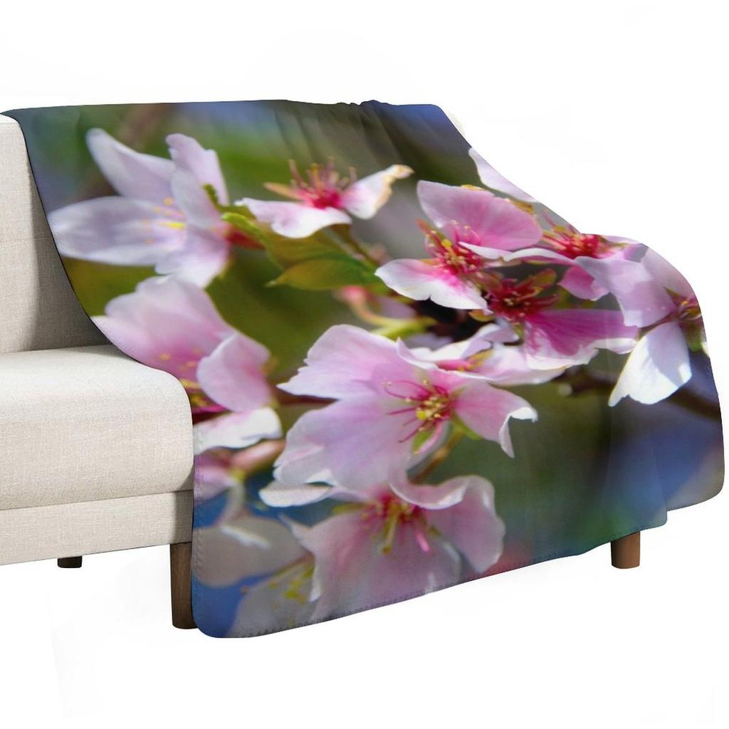 Sakura Close-Up Throw Blanket Cozy Sofa Blanket for TV Watching Napping