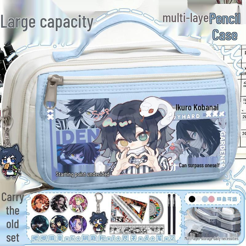 Demon Slayer Mehrschichtiger Federmäppchen - Nezuko, Shinobu, Mitsuri, Muichiro Design, Große Kapazität für Grundschüler