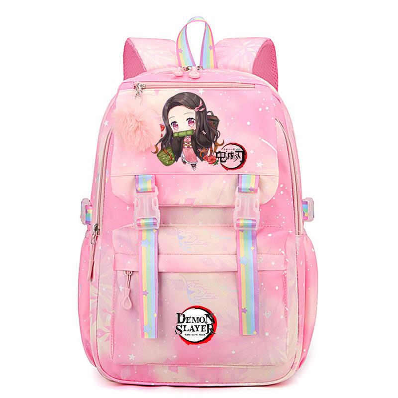 Anime Demon Slayer Backpack Computer Bagpack Sweet Soft Backpack Printed Girl Lightweight Schoolbag for Women Travel Leisure Bag Rucksack Mochila