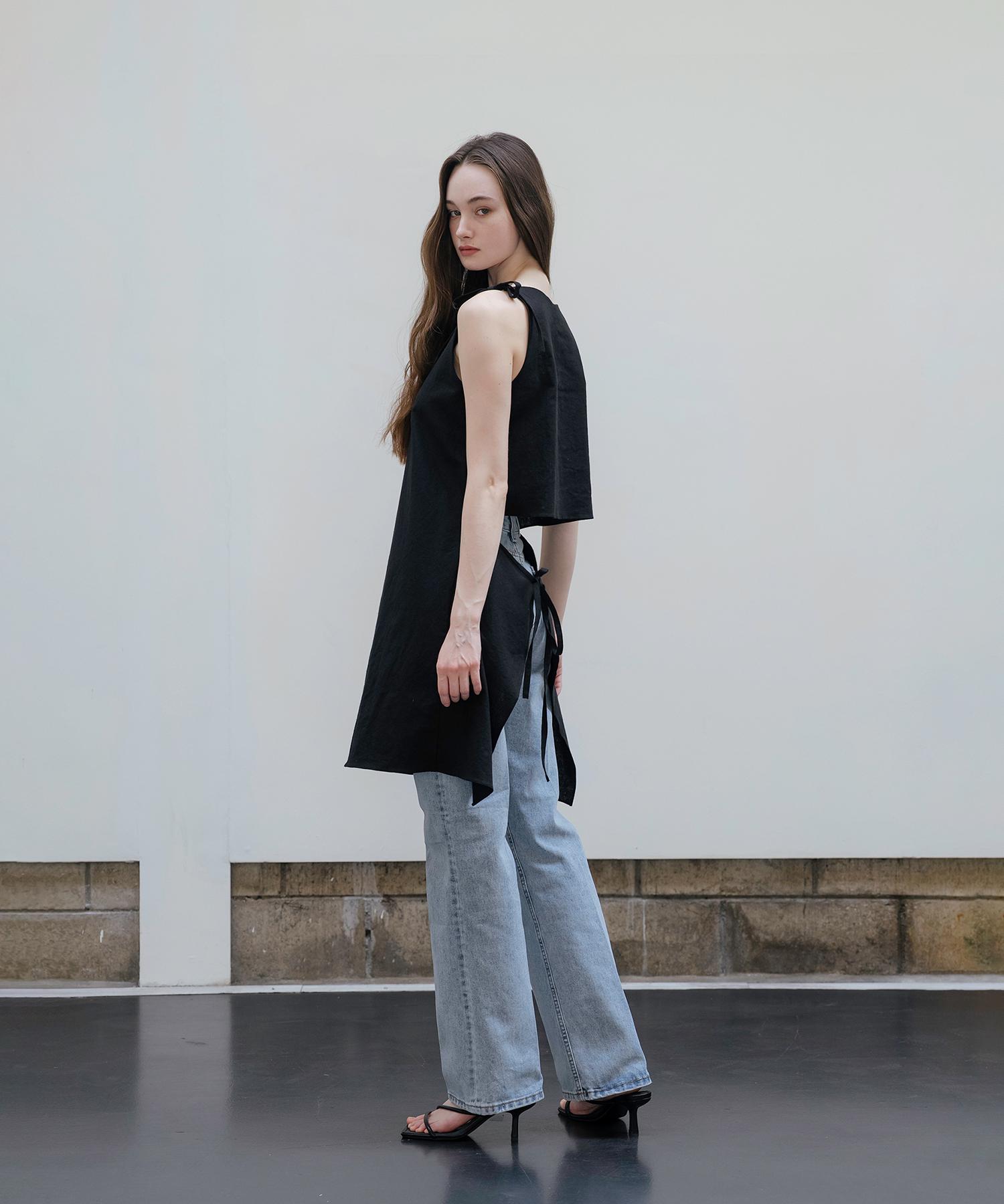 Unis Black Linen Tie Blouse Black