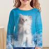 Barneklær Jente T-skjorter Langermet 3D Tegneserie Katt Print Barn Vår Høst Klær Casual Rund Hals Jenteklær Topper