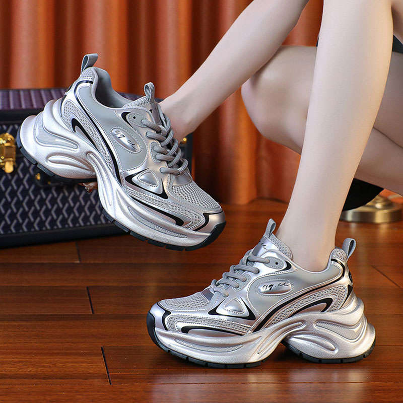 Height-increasing Platform Casual Sports Shoes, Super Fire Little White Shoes, Women's Spring 2025 New Small Silver Dad Shoes