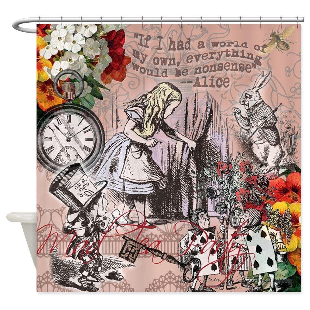 Alice nel Paese delle Meraviglie Decorazioni per Feste Sfondo Tenda da Doccia, Arte di Funghi Paesaggio Fantasy, Tessuto in Stoffa per Set da Bagno, Ganci