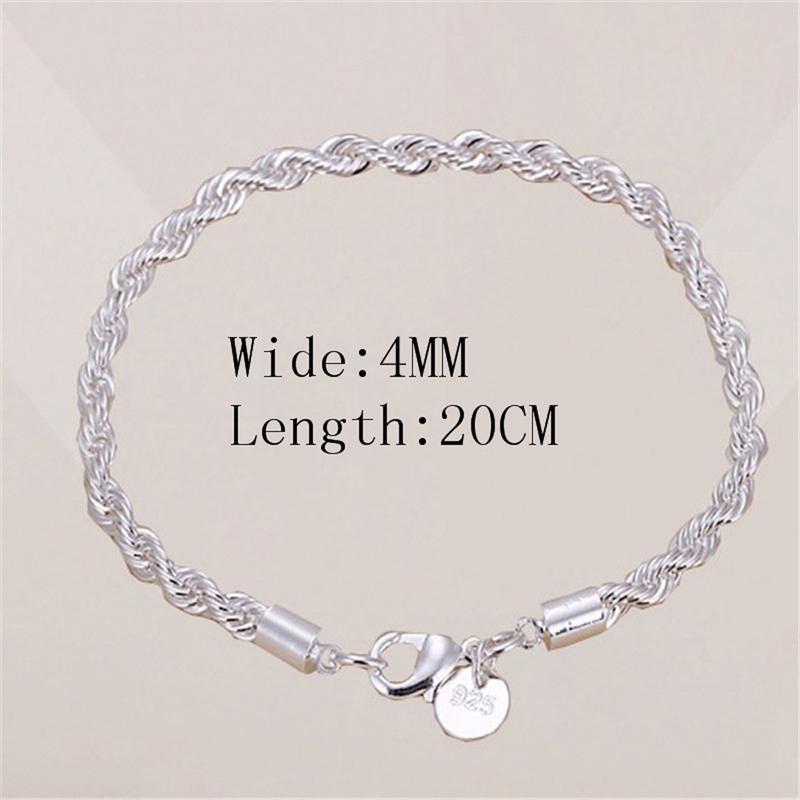 SUMENG 2024 New 4mm Silver Color Chain Male Twisted Rope Bracelet High Top Quality Fashion Jewelry For Women Men Gifts