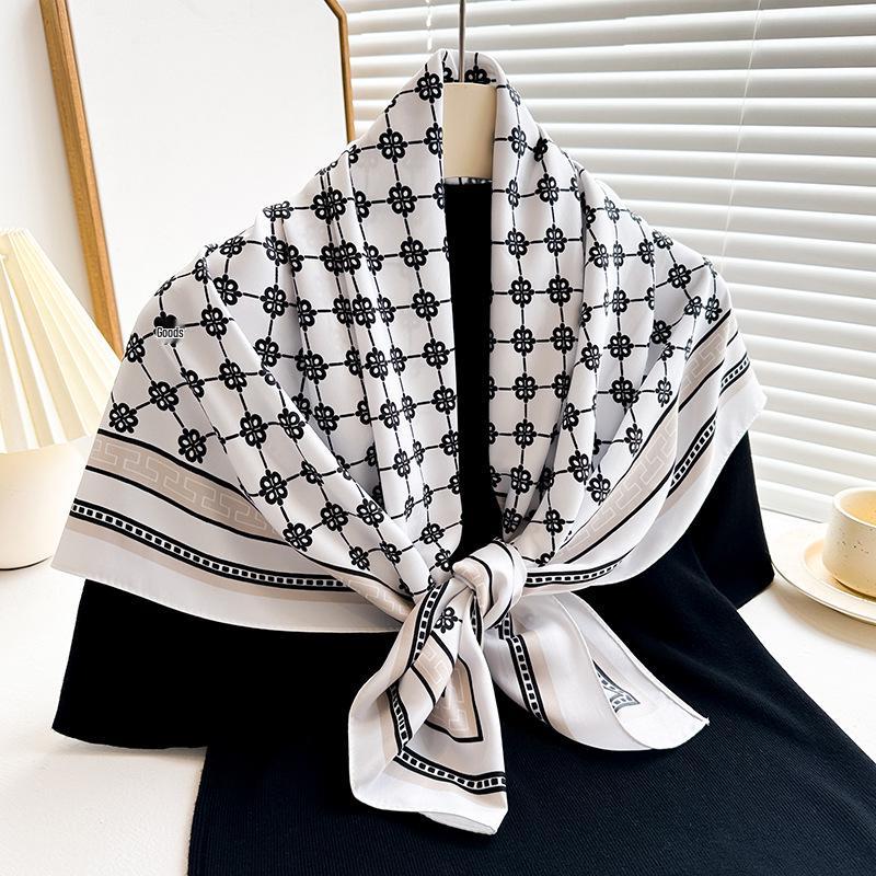 Women's Retro Twill Silk Scarf - 90cm Versatile Shawl for Travel & Sun Protection