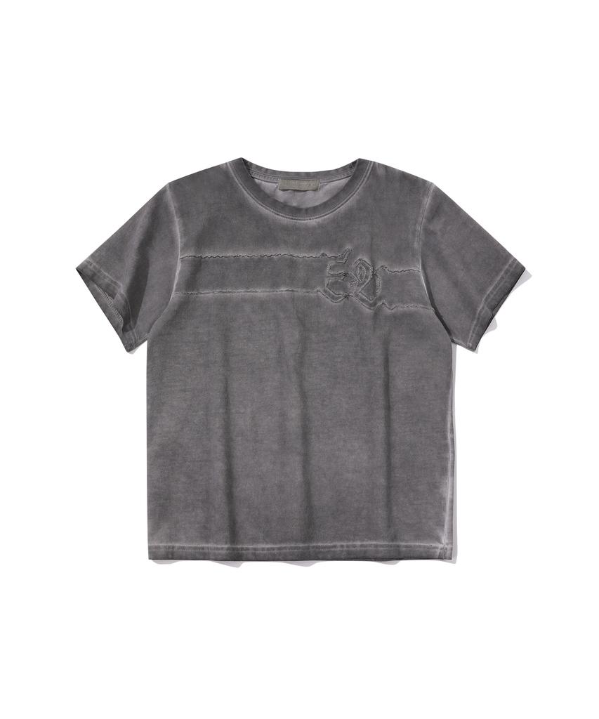 EPISODE UNTITLED Crop Luna Washed Signature Applique T-Shirt_Cocoa Gray