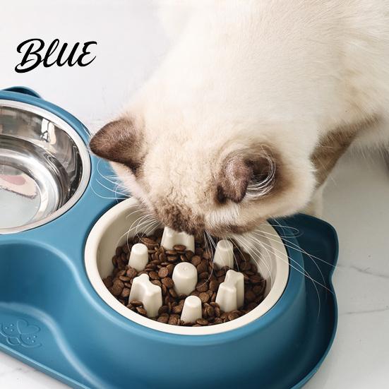 Dual Pet Feeding Station Double Bowls Feeder Slow Feeder Bowl And Stainless Steel
