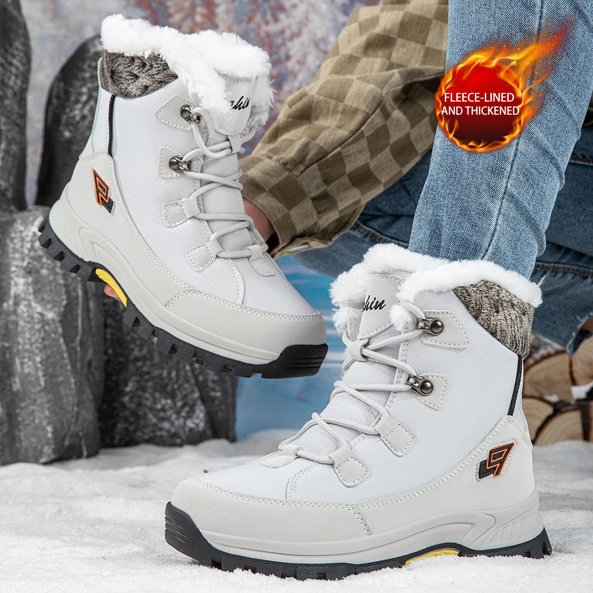 

TUINANLE Зимние теплые женские сноубутсы с толстой подошвой, плюшевые ботильоны до щиколотки, нескользящая платформа, повседневная женская белая обувь 47 серый