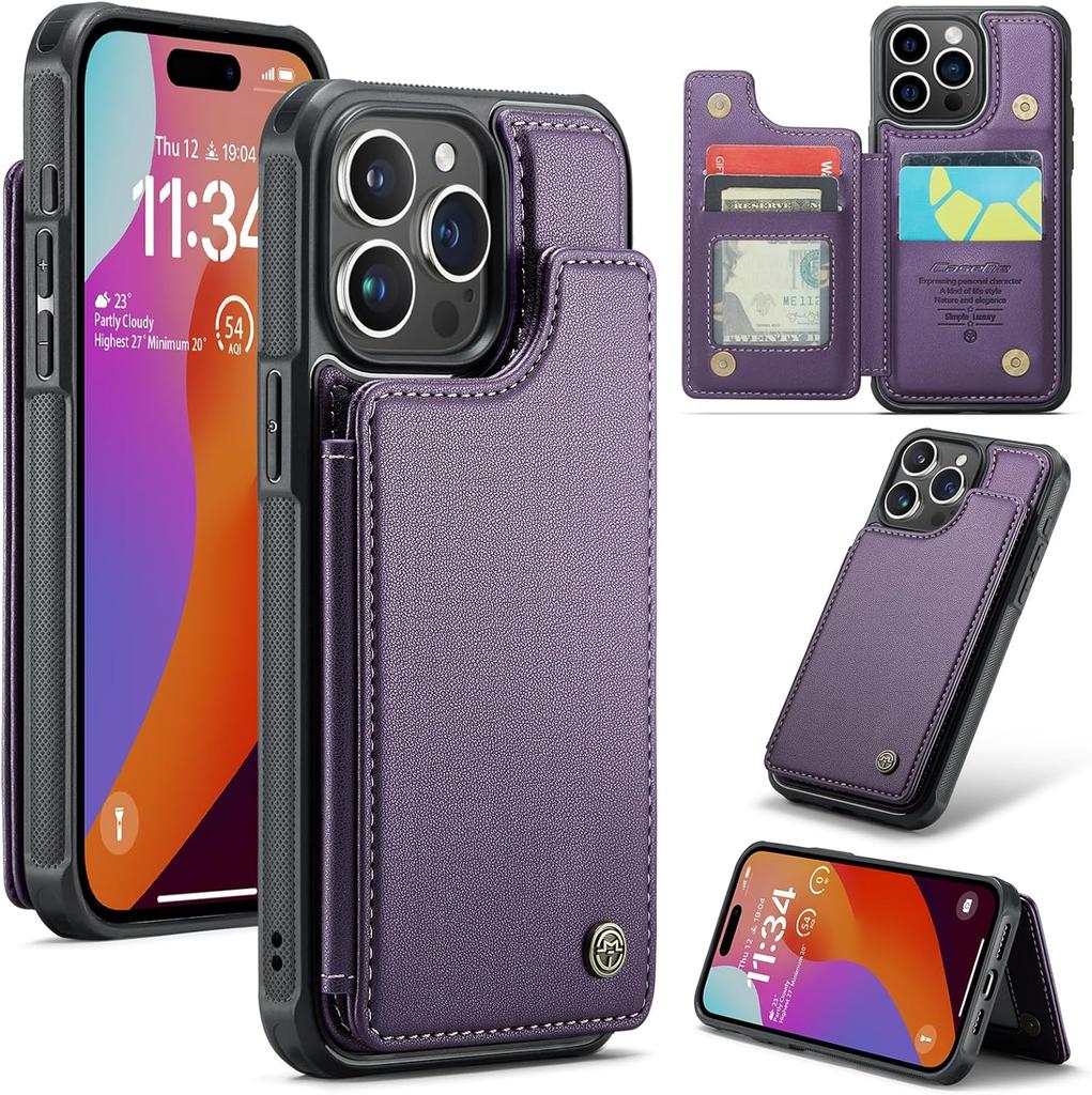 IPhone Wallet Protective Case with Card Holder, RFID Shielding, Men's and Women's Shock-absorbing Leather Bracket, Durable Protective Phone Case