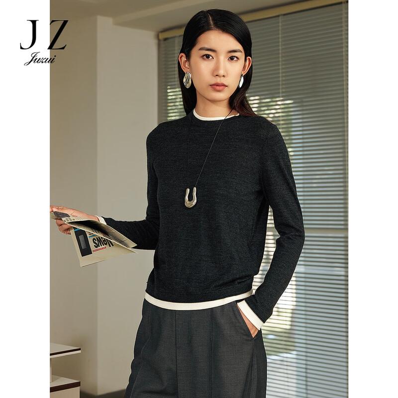 JUZUI Women's 100% Wool Faux Two-Piece Knit Sweater