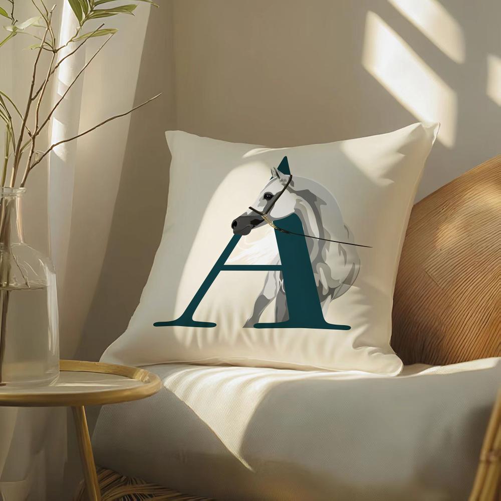 Letter Horse Cushion Cover Soft Short Plush Pillow Cover Smooth Cozy Texture Aesthetic Cushion Case Home Decor