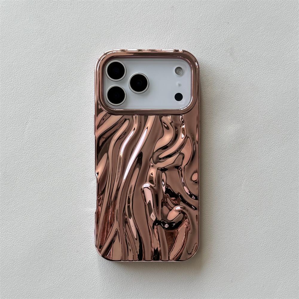 Electroplate 3D Solid Phone Case for Iphone 17 Air 16E 16 15 14 13 12 11 Pro Max Water Ripple Shockproof Tpu Soft Cover